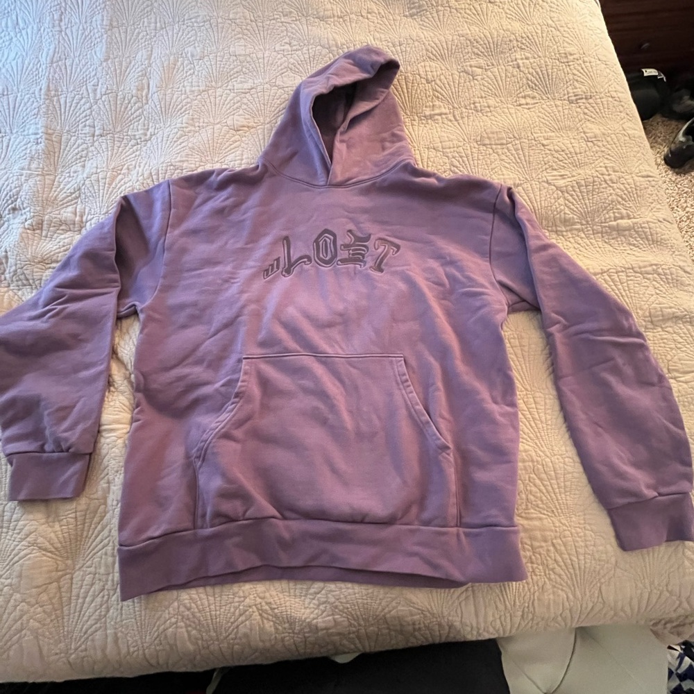 purple embroidered lost hoodie